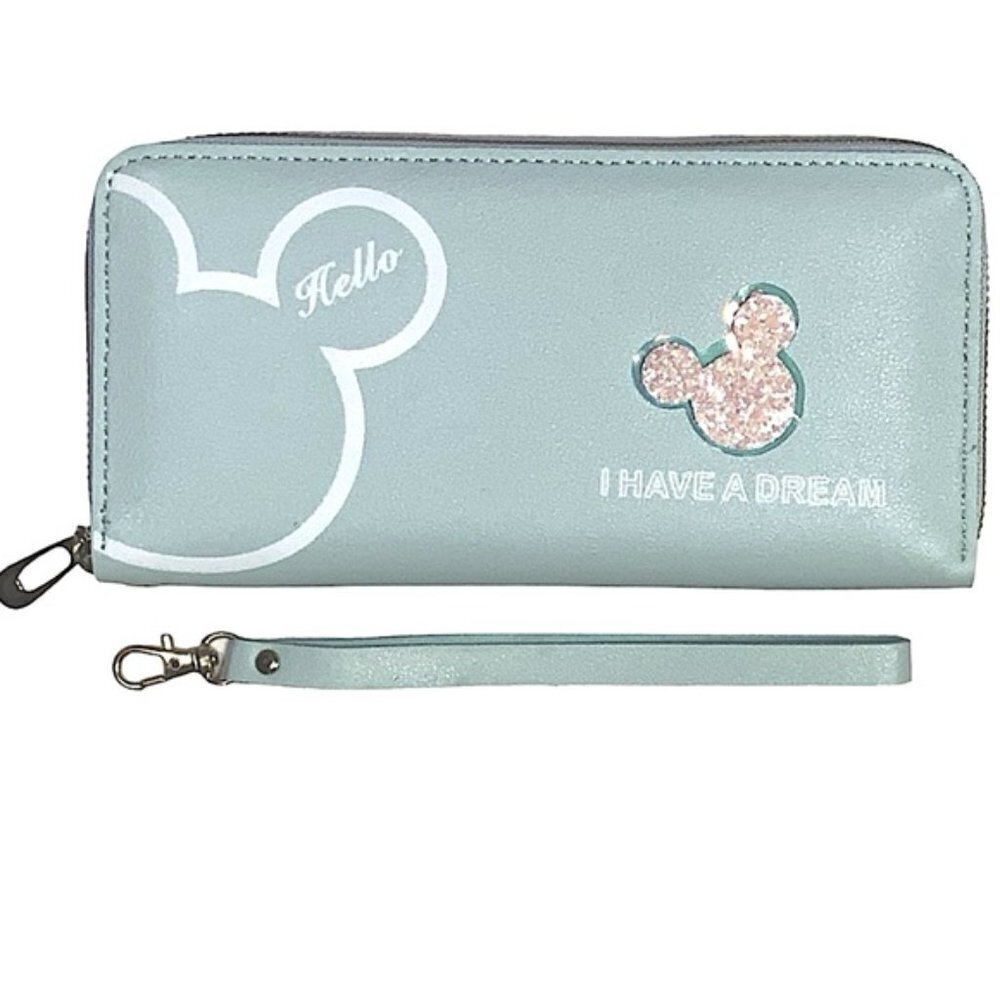 Minnie Mickey Mouse Wristlet Clutch Convertible Long Wallet Disney Theme Blue - Picture 1 of 14